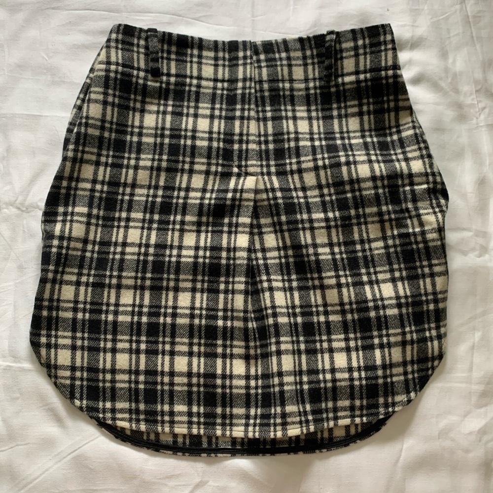 max mara black & ivory cinched plaid wool skirt